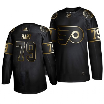 Adidas Philadelphia Flyers #79 Carter Hart Men's 2019 Black Golden Edition Authentic Stitched NHL Jersey
